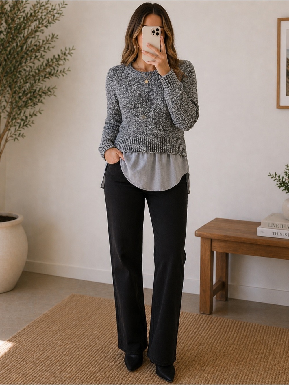 Banana Republic Shirting-Hem Layered Sweater | Heather Grey | Size XS